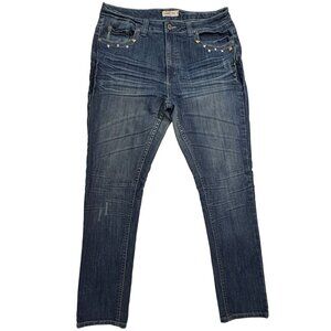 Lolo Skinny Jeans Womens Sz 14 Blue Distressed Studded Hi-Rise Medium Wash‎